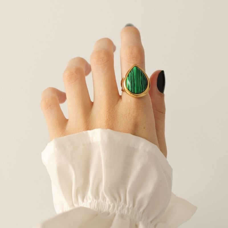 Anel Gota Pedra Levemente Regulavel em Aço Inox (Linha Premium)