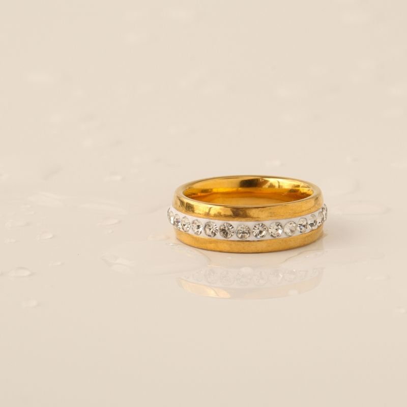 Anel Grosso uma Camada Cravejado em Aço Inox (Tamanho 17)