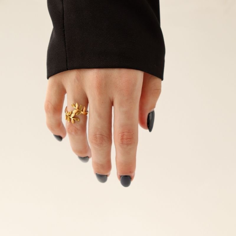 Anel Folha Moderno em Aço Inox (Tamanho 19)