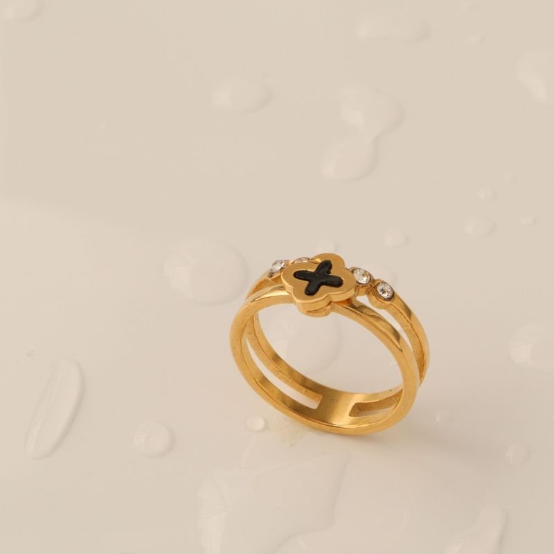 Anel Inspiração Van Cleef em Aço Inox (Tamanho 17) Preto