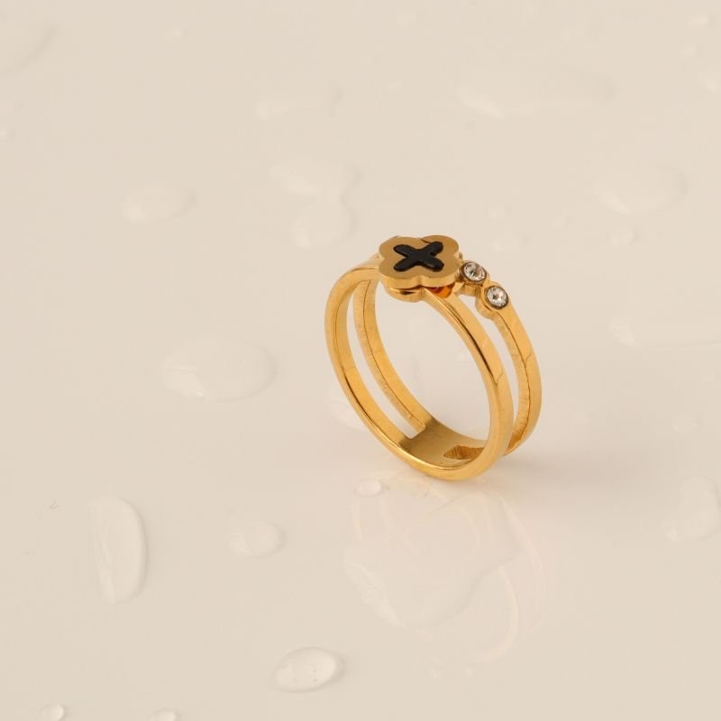 Anel Inspiração Van Cleef em Aço Inox (Tamanho 17) Preto