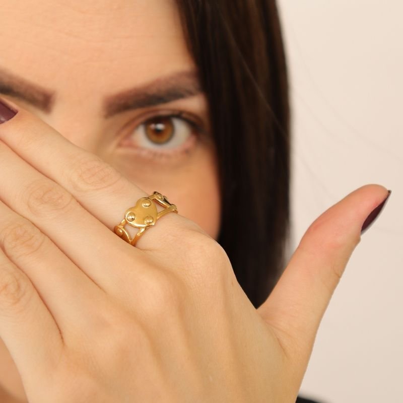 Anel Levemente Regulável Coração em Aço Inox