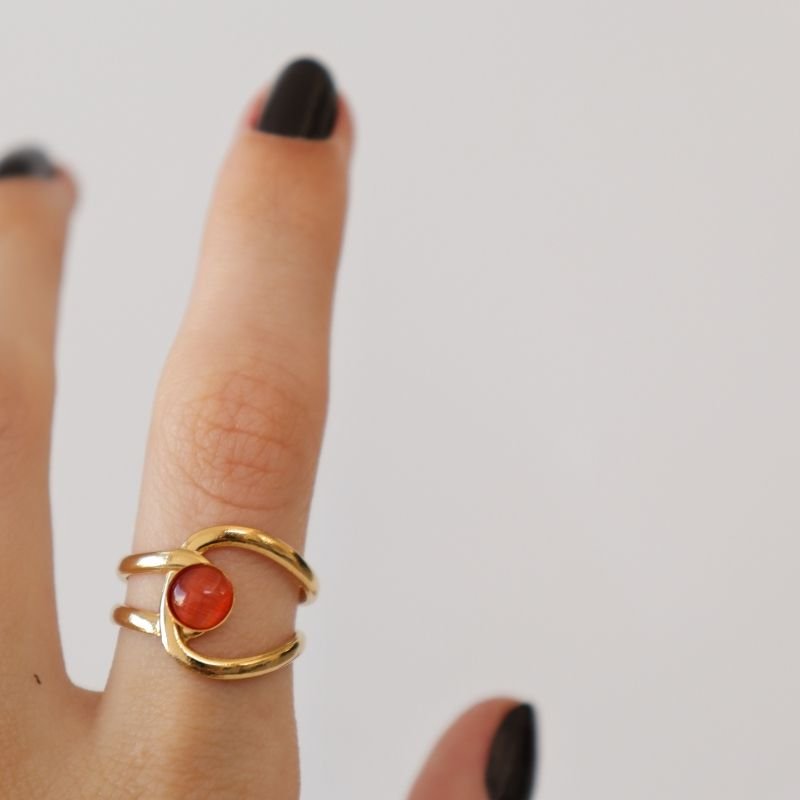 Anel Levemente Regulável em Aço Inox com Pedrinha