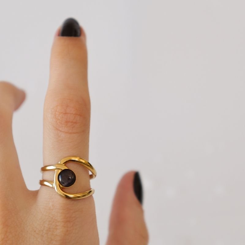 Anel Levemente Regulável em Aço Inox com Pedrinha