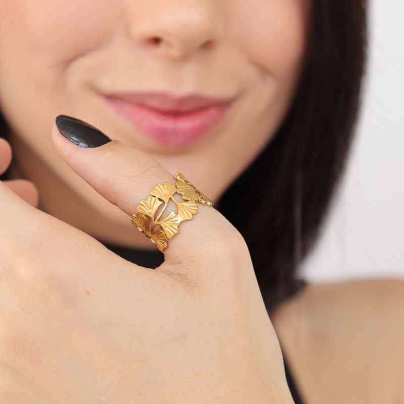 Anel Levemente Regulável em Aço Inox Duplo Flor