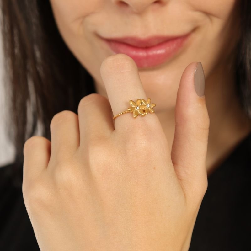 Anel Levemente Regulável Flor em Aço Inox (Linha Premium)