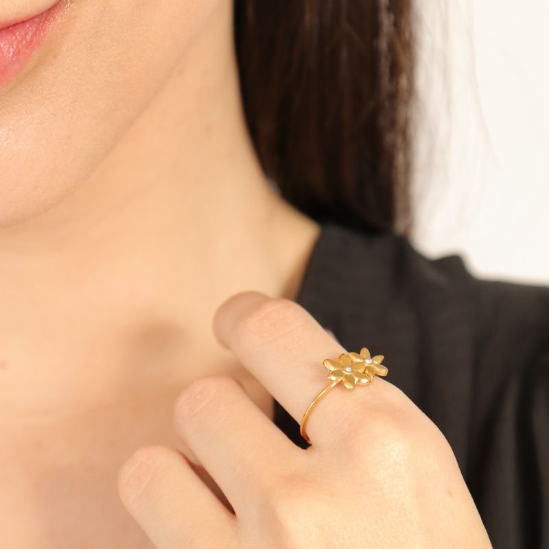 Anel Levemente Regulável Flor em Aço Inox (Linha Premium)