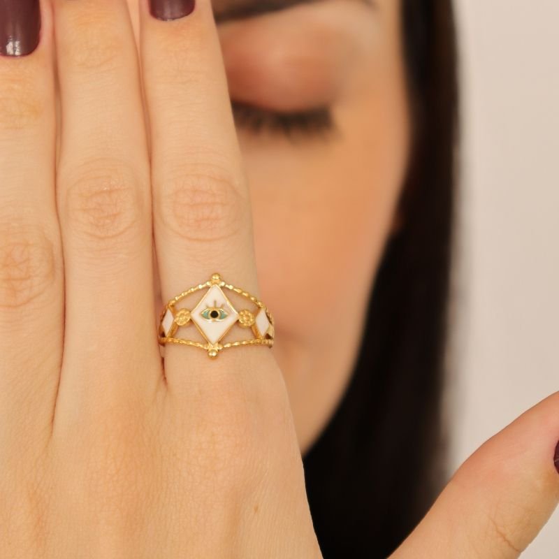 Anel Levemente Regulável Olho Grego em Aço Inox (Linha Premium)