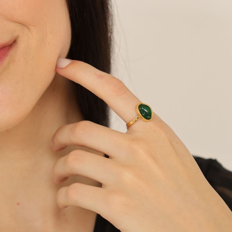 Anel Levemente Regulável Pedra em Aço Inox