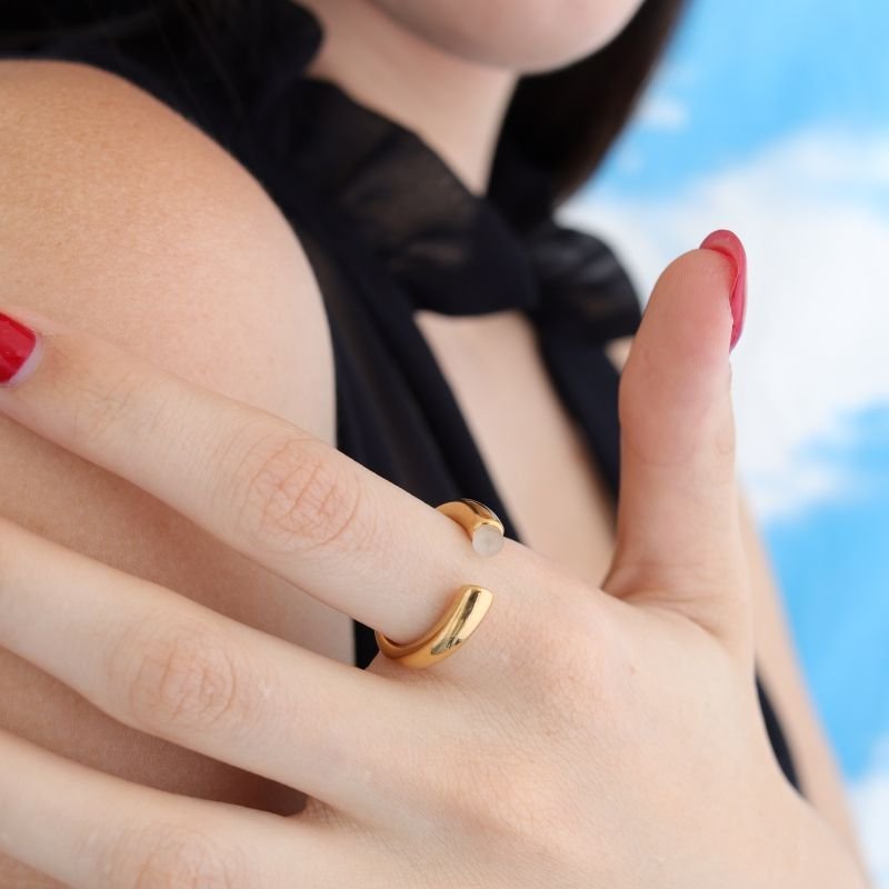 Anel Minimalist Pearl & Light (Tamanho 19) em Aço Inox (Linha Premium)