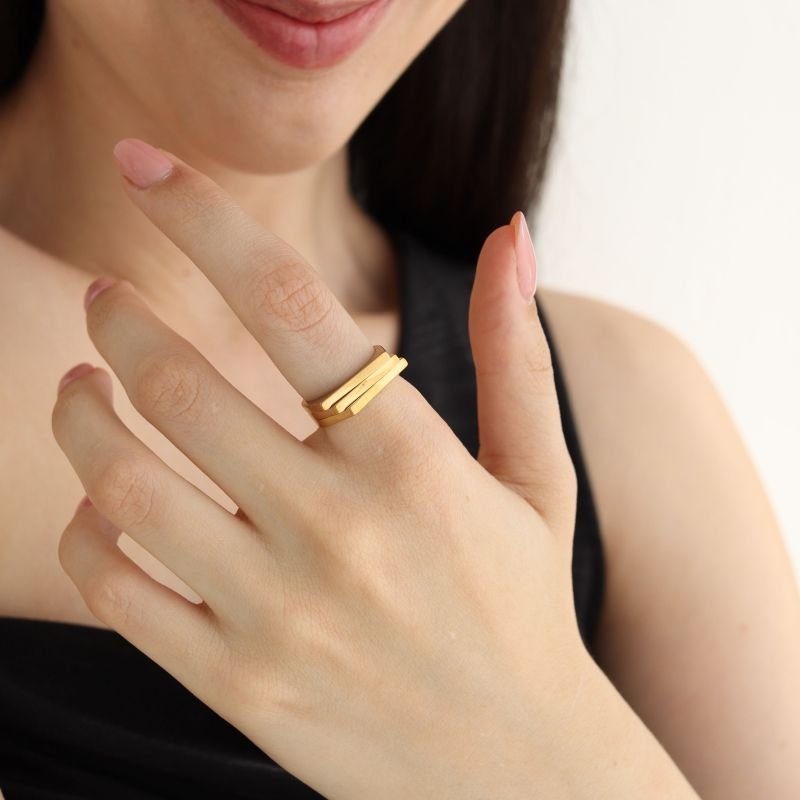 Anel Minimalista Três linhas em Aço Inox