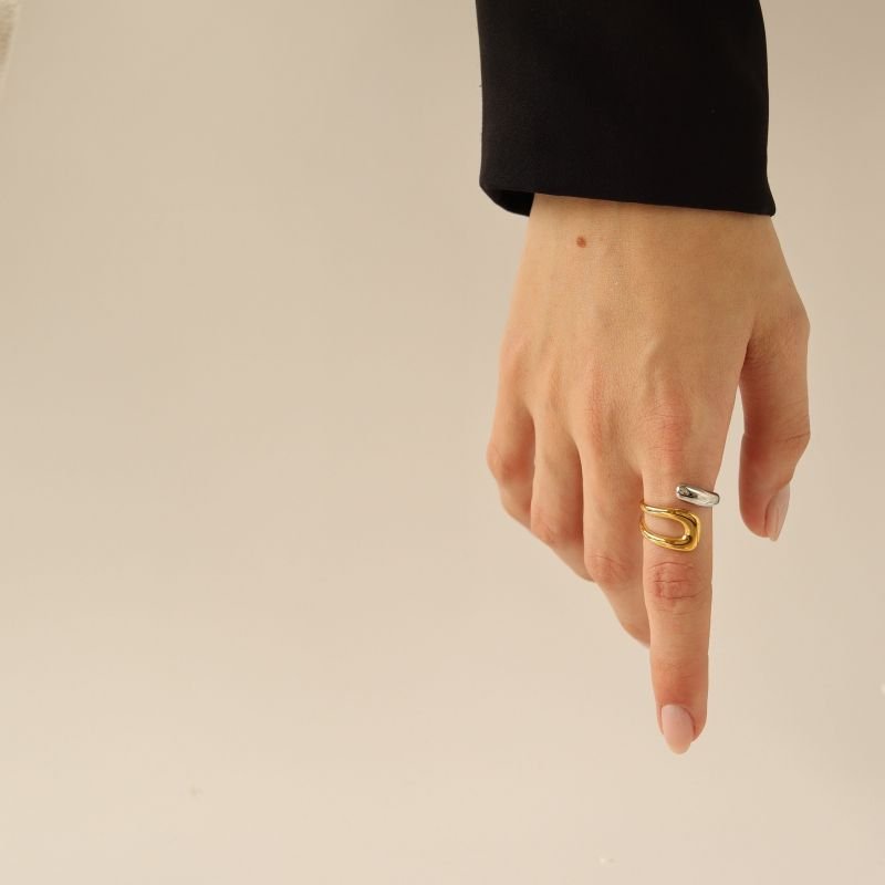 Anel Moderno Bicolor Tamanho 18 em Aço Inox
