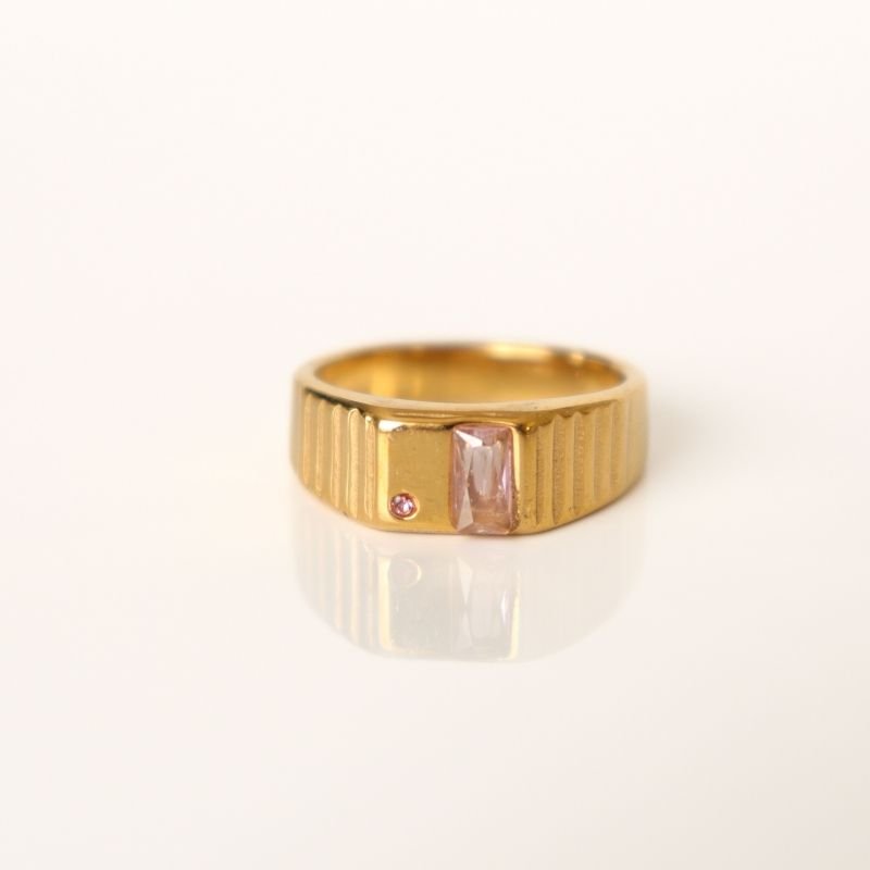 Anel Moderno com Pedrinhas em Aço Inox (Tamanho 18)