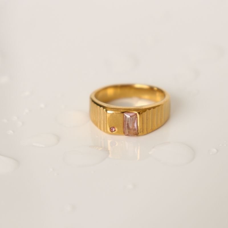 Anel Moderno com Pedrinhas em Aço Inox (Tamanho 18)