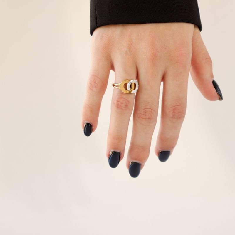 Anel Moderno com Strass em Aço Inox (Tamanho 16)