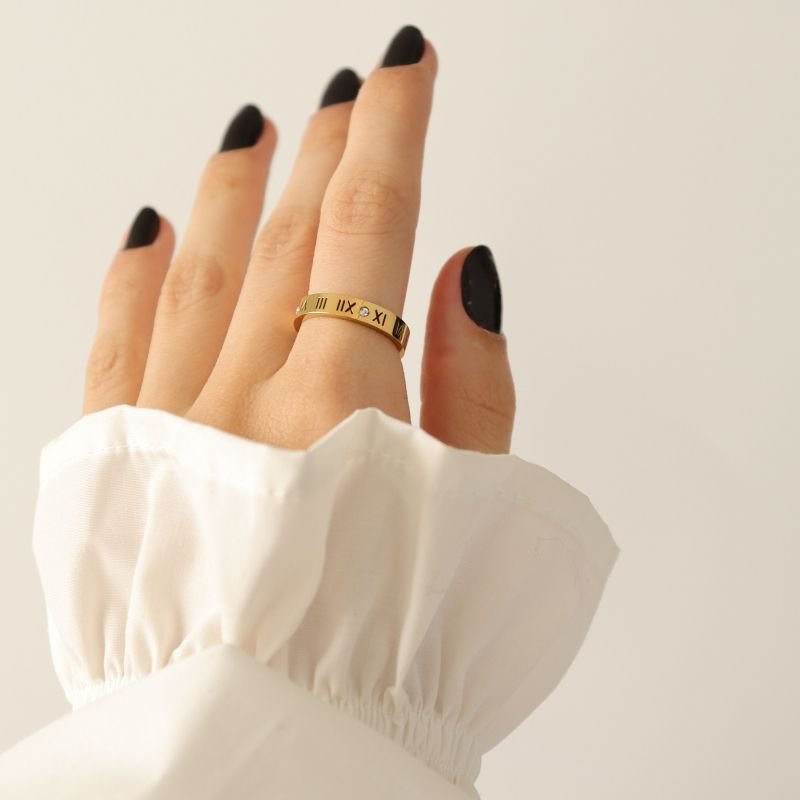 Anel Números Romanos em Aço Inox (Tamanho 17)