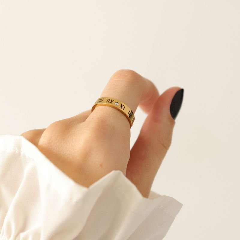 Anel Números Romanos em Aço Inox (Tamanho 17)