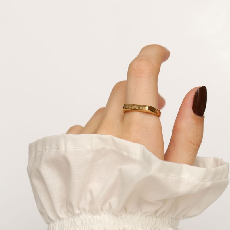 Anel Números Romanos em Aço Inox (Tamanho 17)