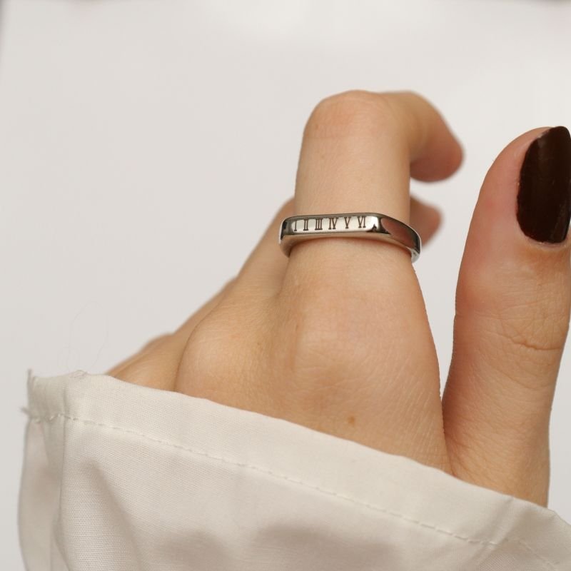 Anel Números Romanos em Aço Inox (Tamanho 18)