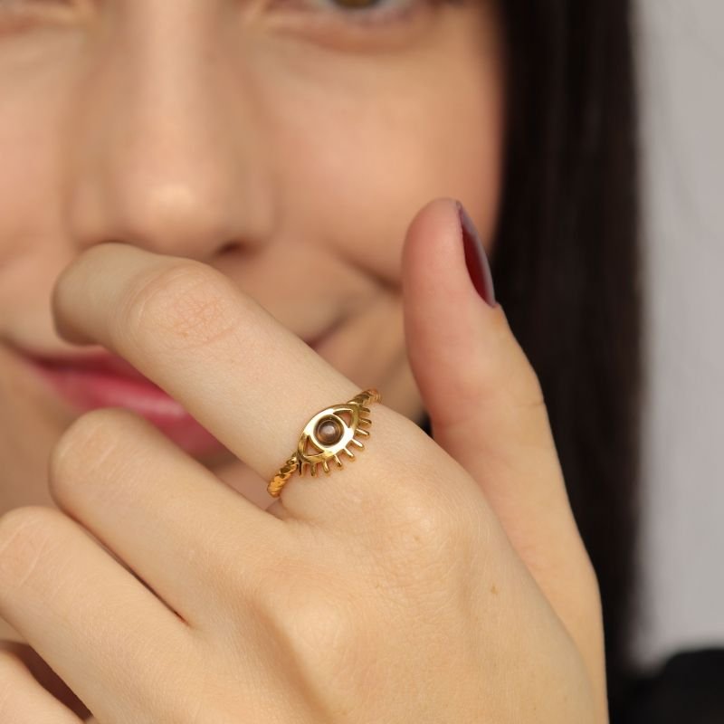 Anel Olho Grego Regulável em Aço Inox