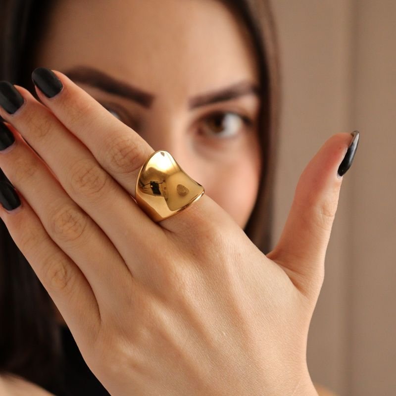 Anel Orgânico Moderno Grosso em Aço Inox (Tamanho 16)