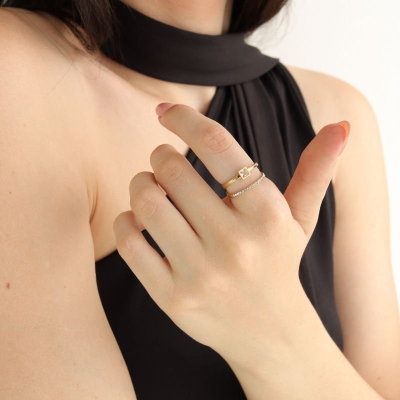 Anel Pedra de Zircônia com Strass em Aço Inox