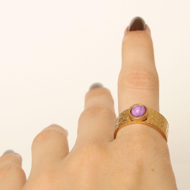 Anel Pedra Lilás em Aço Inox (Tamanho 18)