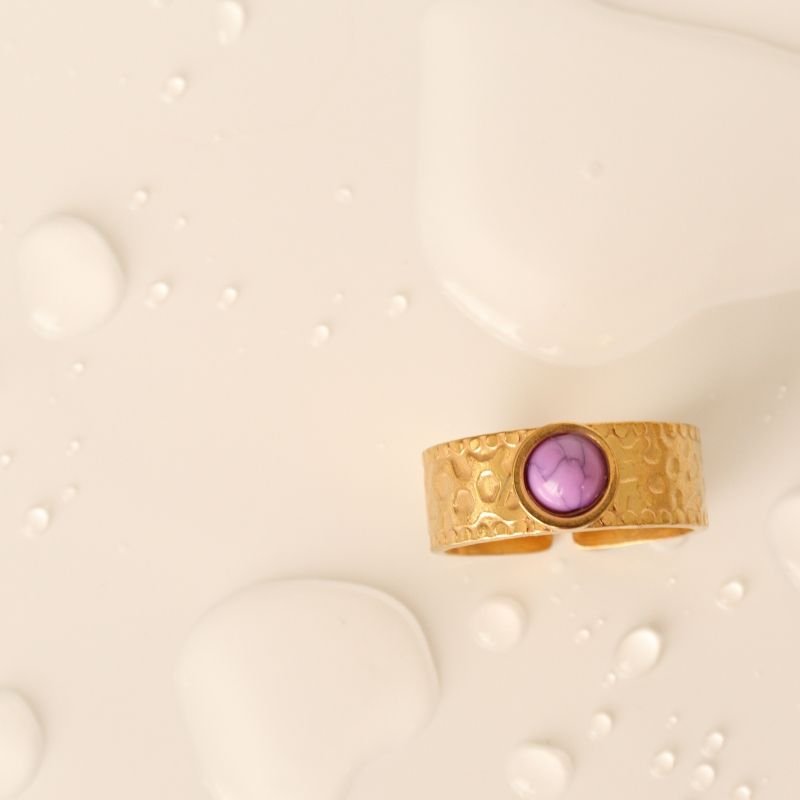 Anel Pedra Lilás em Aço Inox (Tamanho 18)