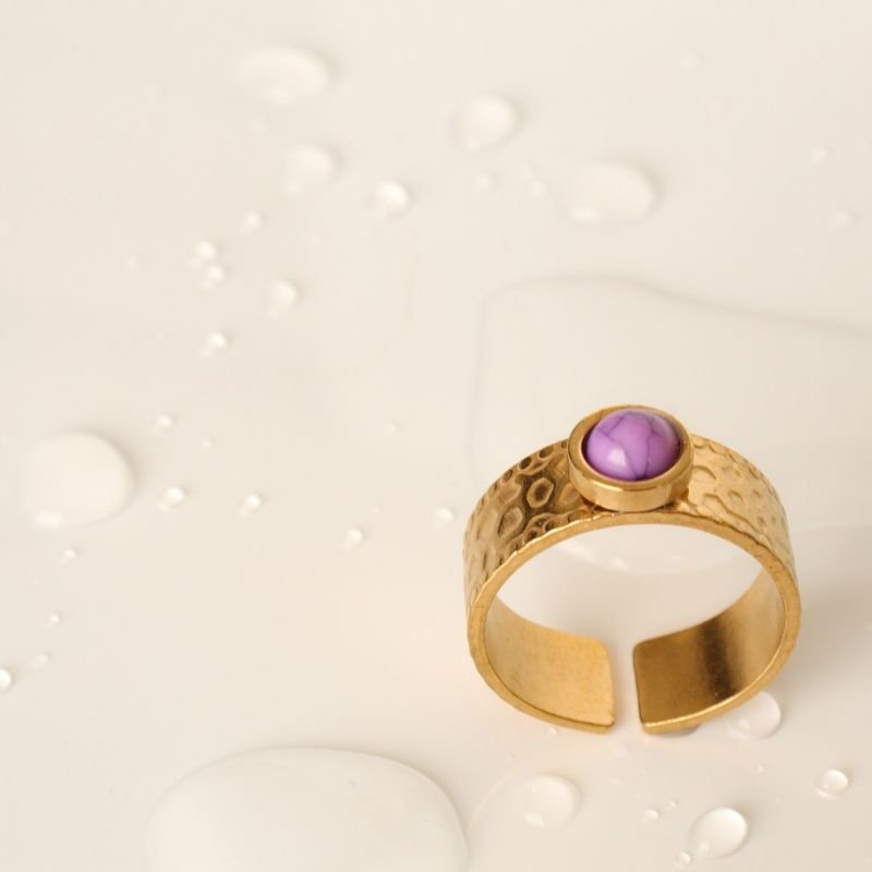 Anel Pedra Lilás em Aço Inox (Tamanho 18)