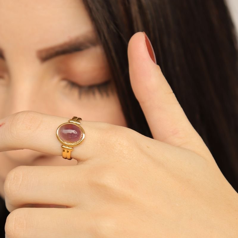 Anel Pedra Roxa Regulável em Aço Inox (Linha Premium)