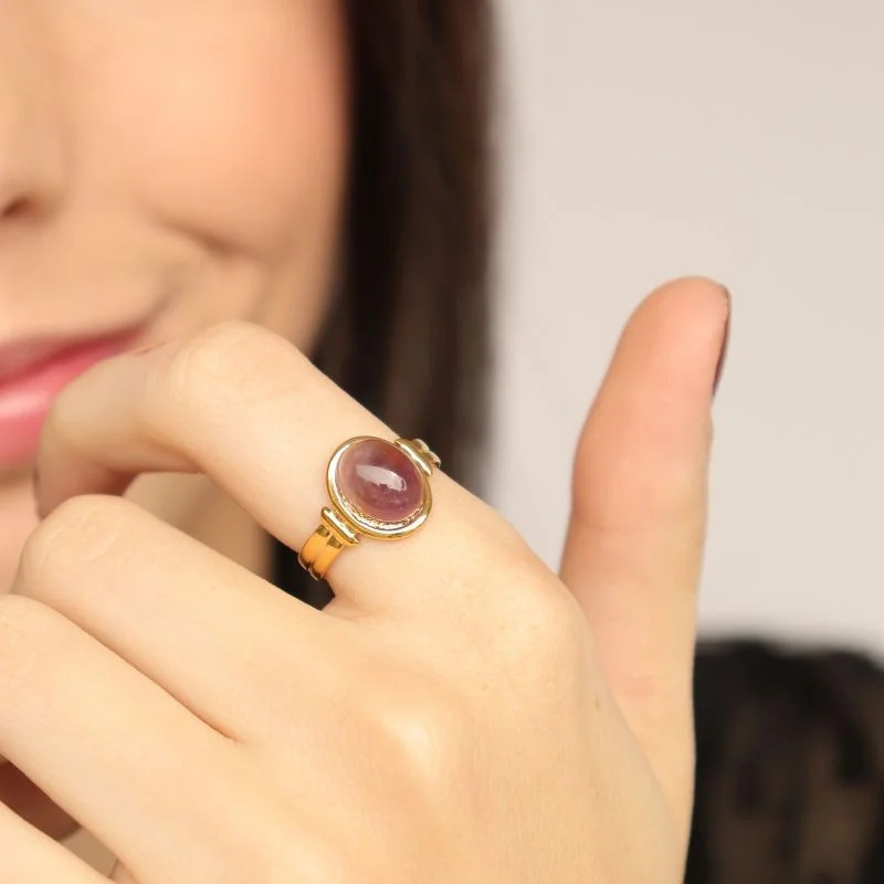 Anel Pedra Roxa Regulável em Aço Inox (Linha Premium)