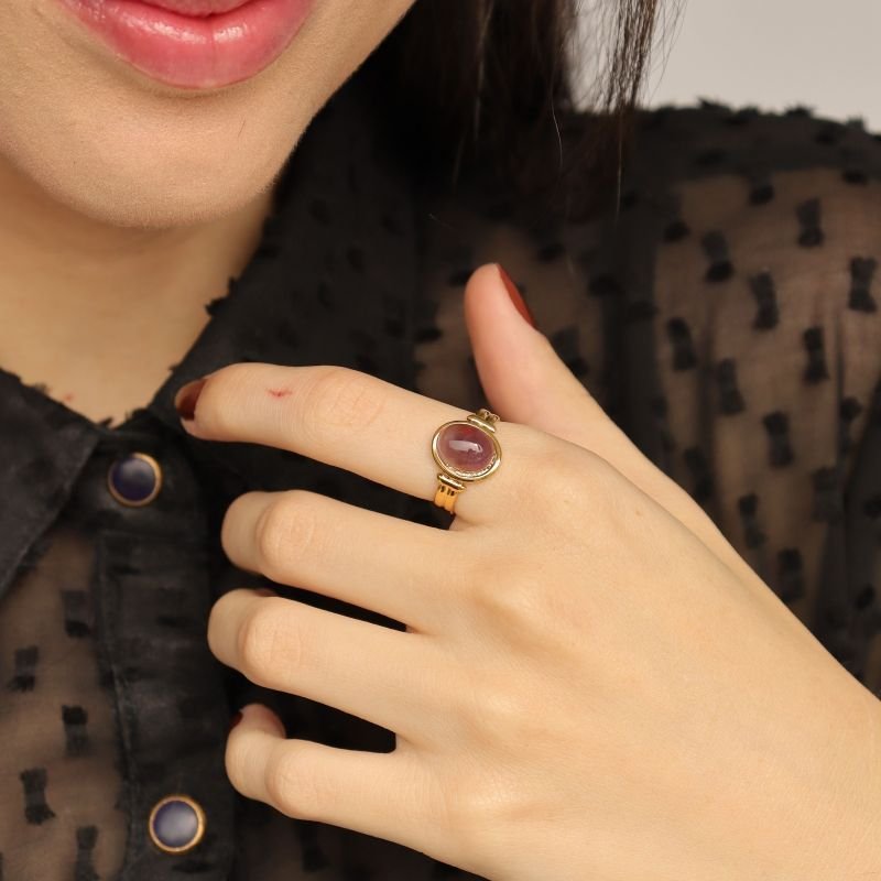 Anel Pedra Roxa Regulável em Aço Inox (Linha Premium)