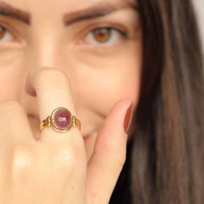 Anel Pedra Roxa Regulável em Aço Inox (Linha Premium)