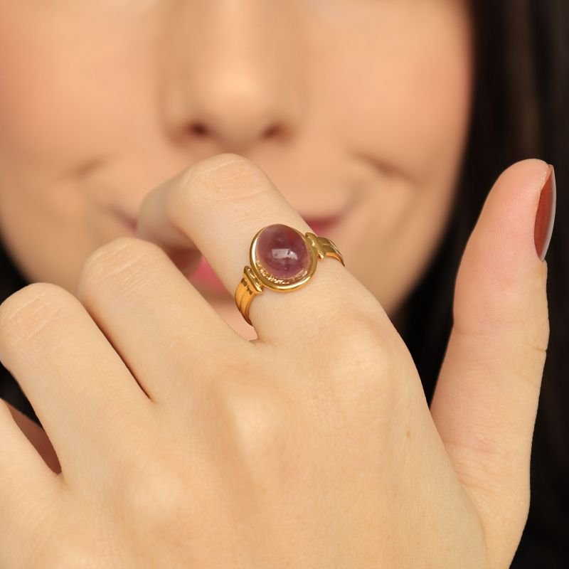 Anel Pedra Roxa Regulável em Aço Inox (Linha Premium)