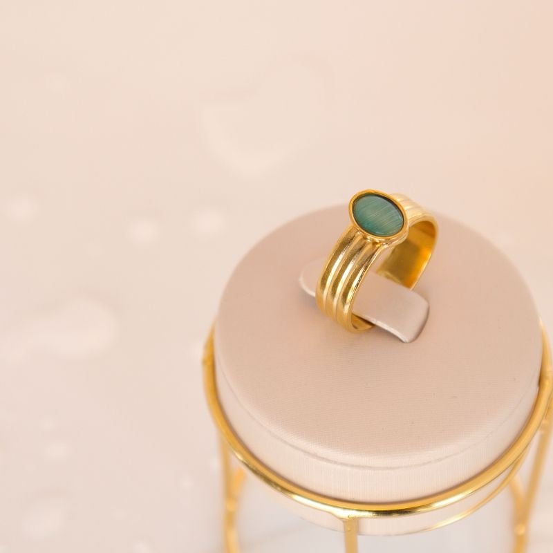 Anel Pedra Verde em Aço Inox (Tamanho 18)