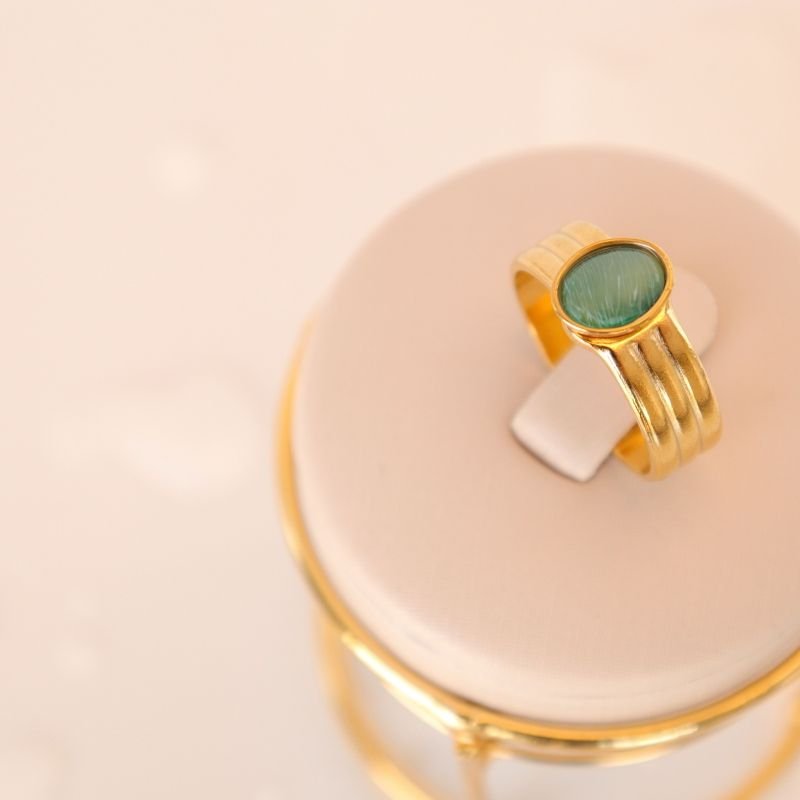 Anel Pedra Verde em Aço Inox (Tamanho 18)