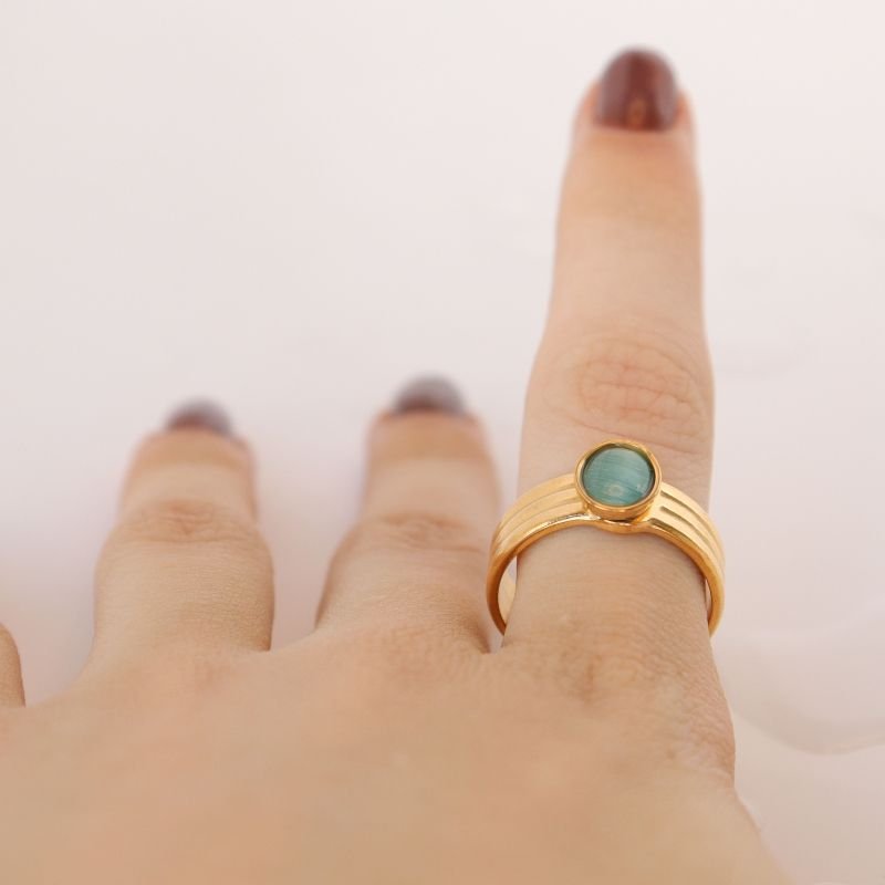 Anel Pedra Verde em Aço Inox (Tamanho 18)