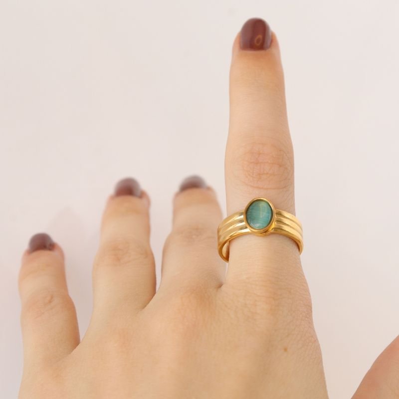 Anel Pedra Verde em Aço Inox (Tamanho 18)