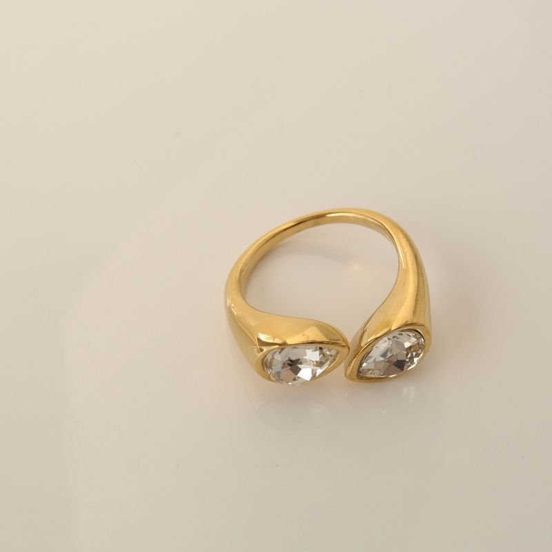 Anel Pedras em Gota Levemente Ajustável em Aço Inox (Linha Premium)