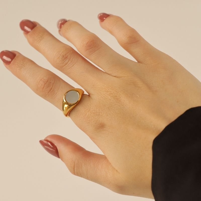 Anel Pedrinha Branca em Aço Inox (Tamanho 17)