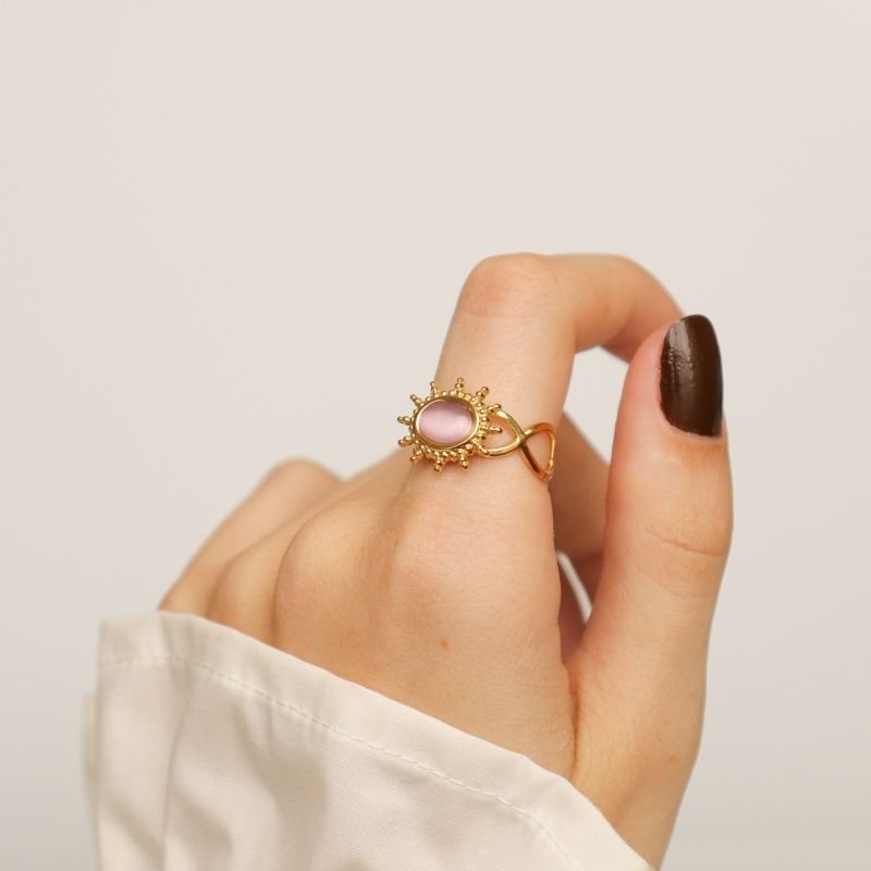 Anel Pedrinha Lilás Claro em Aço Inox (Tamanho 17)