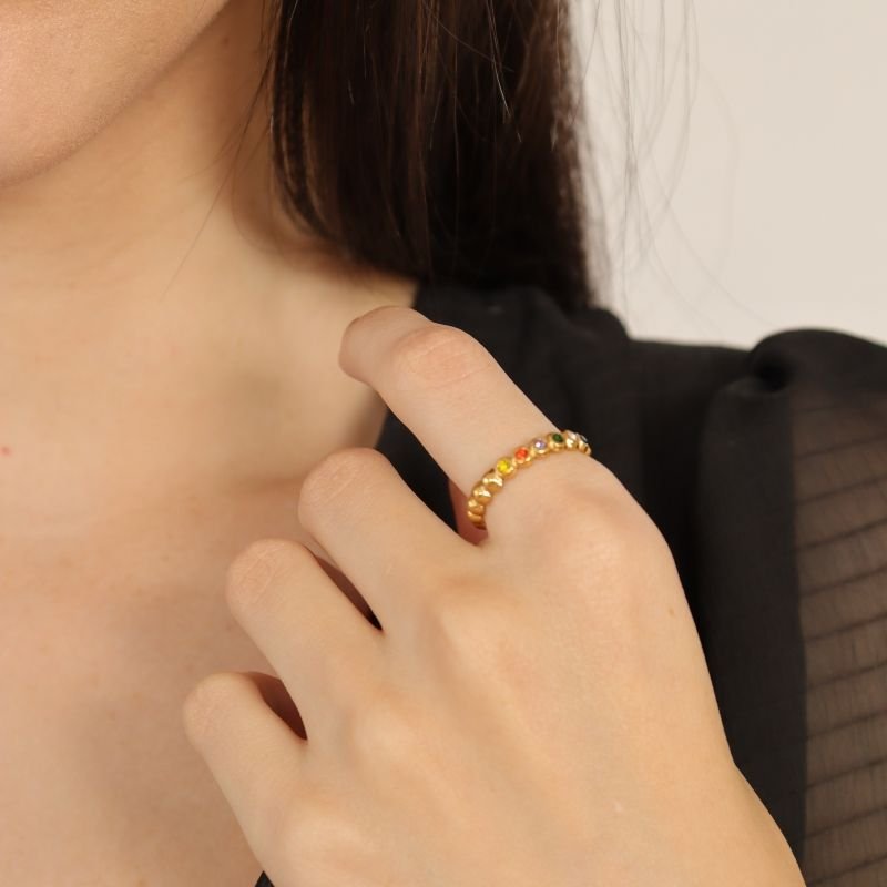 Anel Pedrinhas Levemente Regulável em Aço Inox