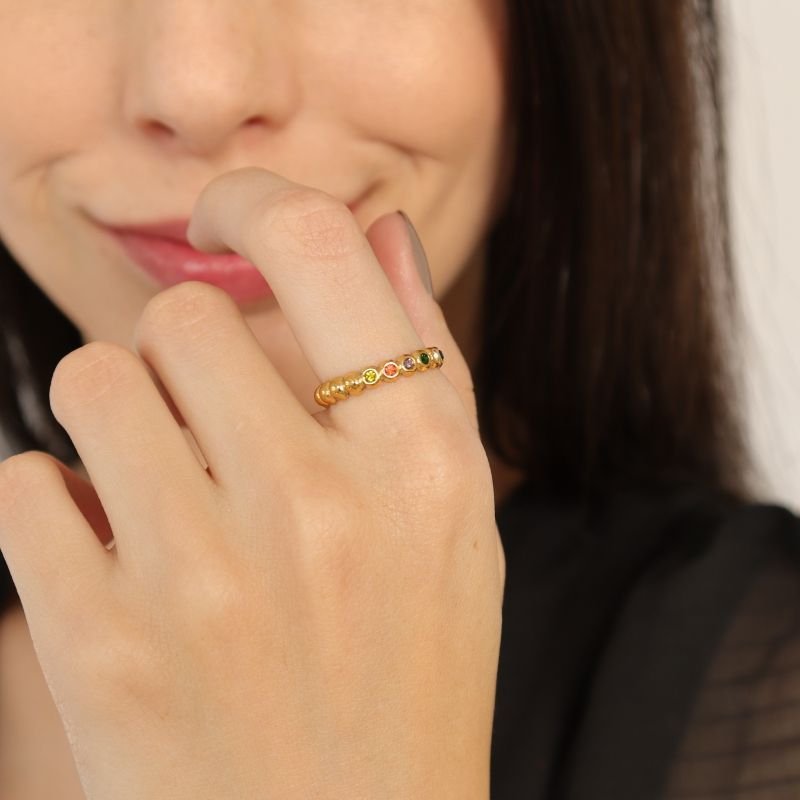 Anel Pedrinhas Levemente Regulável em Aço Inox