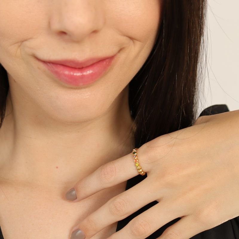 Anel Pedrinhas Levemente Regulável em Aço Inox