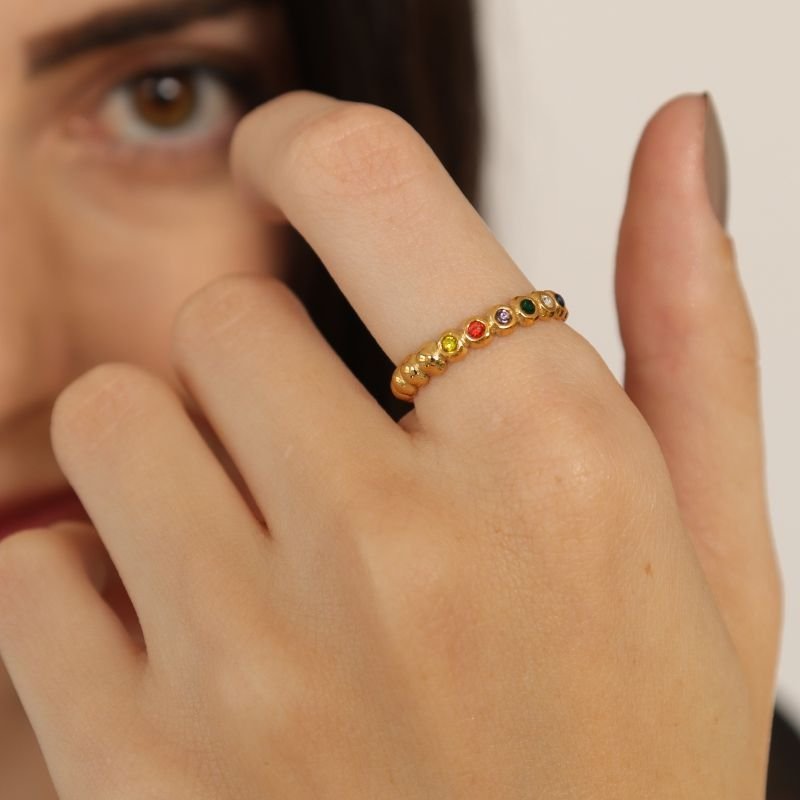 Anel Pedrinhas Levemente Regulável em Aço Inox