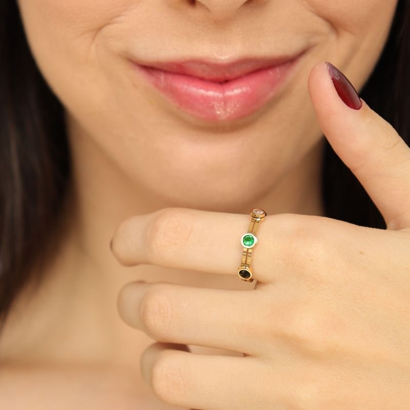 Anel Pedrinhas Levemente Regulável em Aço Inox