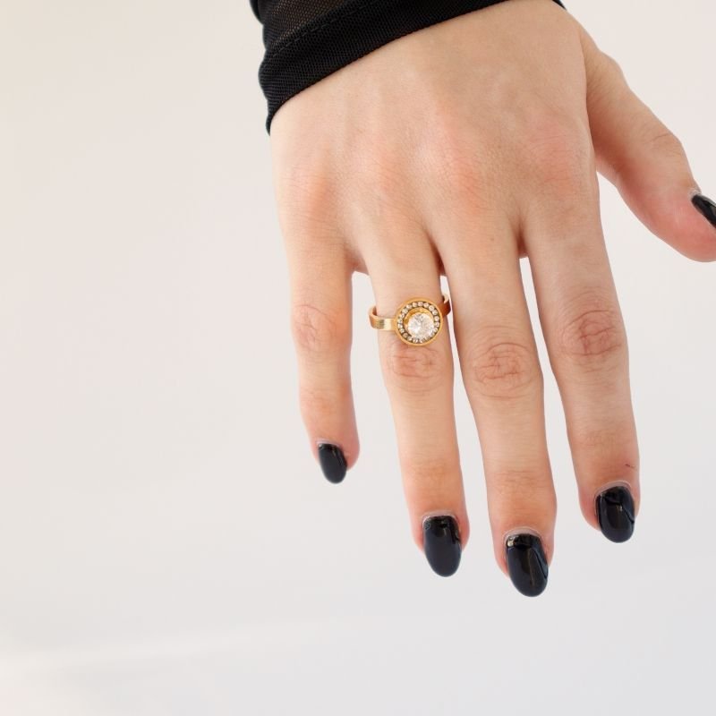 Anel Ponto de Luz com Cravejado em Aço Inox (Tamanho 17)