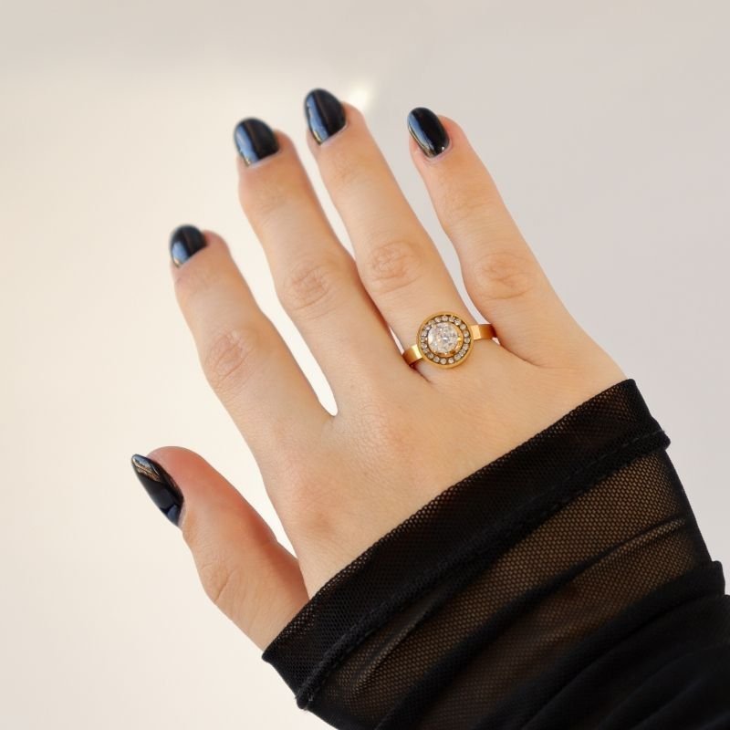 Anel Ponto de Luz com Cravejado em Aço Inox (Tamanho 17)