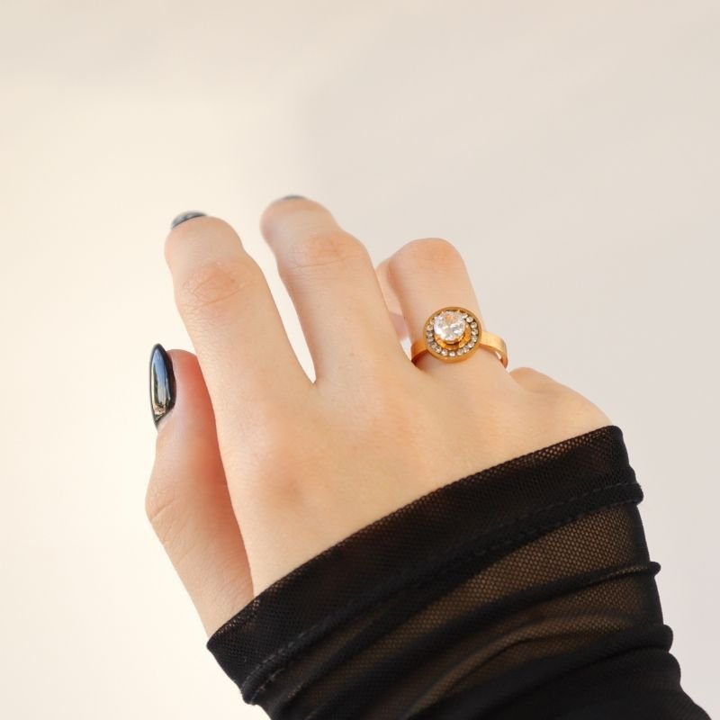 Anel Ponto de Luz com Cravejado em Aço Inox (Tamanho 18)