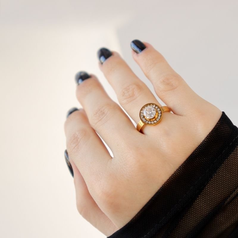 Anel Ponto de Luz com Cravejado em Aço Inox (Tamanho 19)